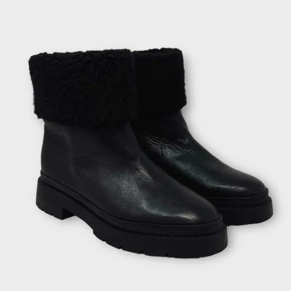 Marc Fisher Vina Black Leather Faux Fur Bootie Size 10